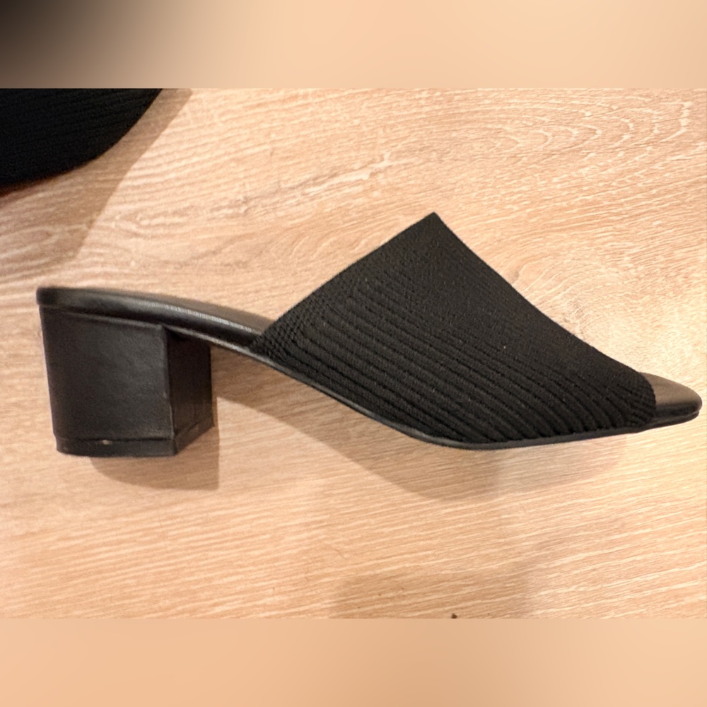 Quince Black Textured Open-Toe Block Heel Mule